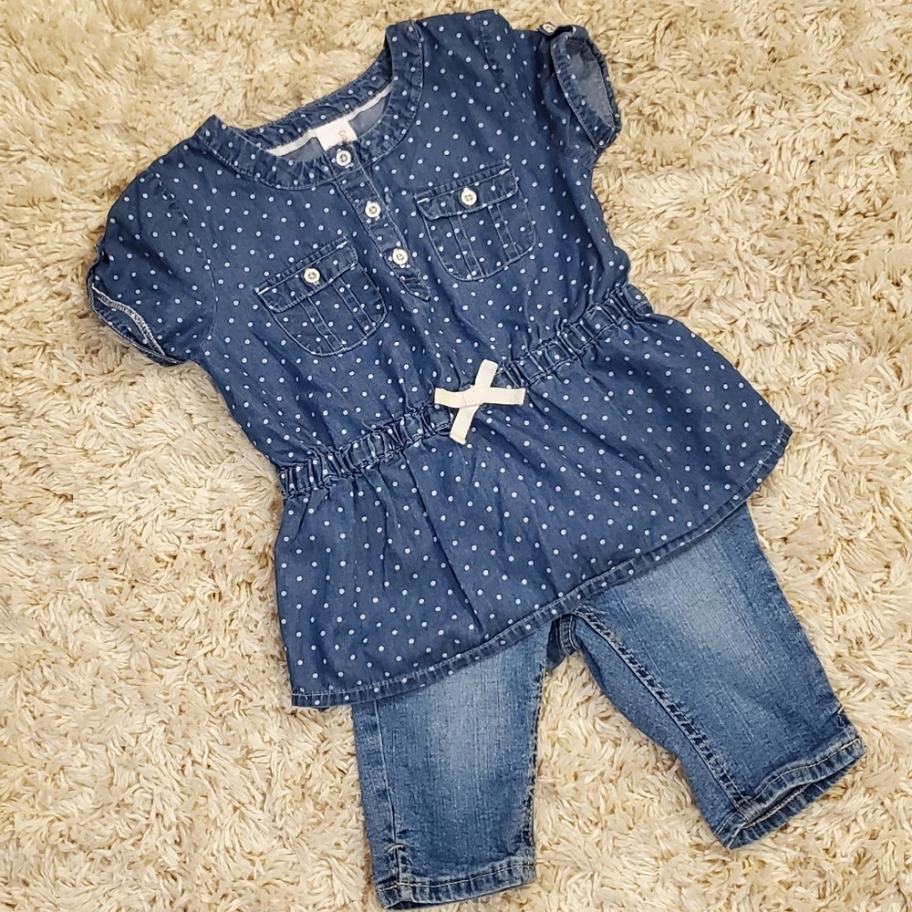 Polka Dot Shirt and Jean Short Outfit